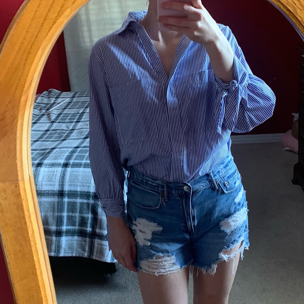 Zara Womens oversized striped button up shirt